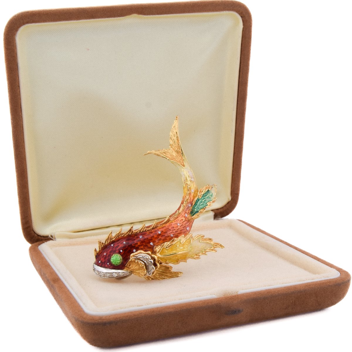 Spilla Pesce Vintage Oro 18kt Smalto e Diamanti      SP43 116-62 (06329)-photo-2