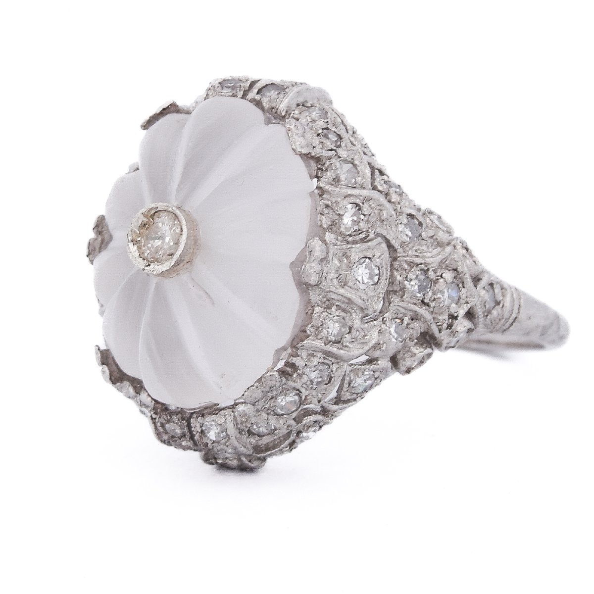 Anello Vintage Platino Diamanti Cristallo Di Rocca   AN594 P16 -(0389)-photo-3