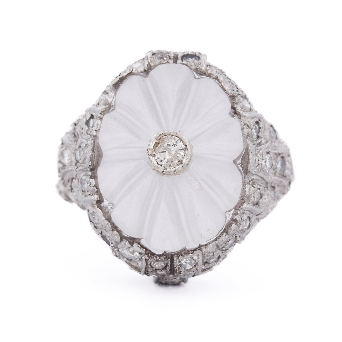 Anello Vintage Platino Diamanti Cristallo Di Rocca   AN594 P16 -(0389)-photo-4