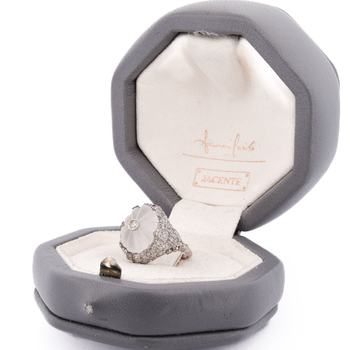 Anello Vintage Platino Diamanti Cristallo Di Rocca   AN594 P16 -(0389)-photo-5