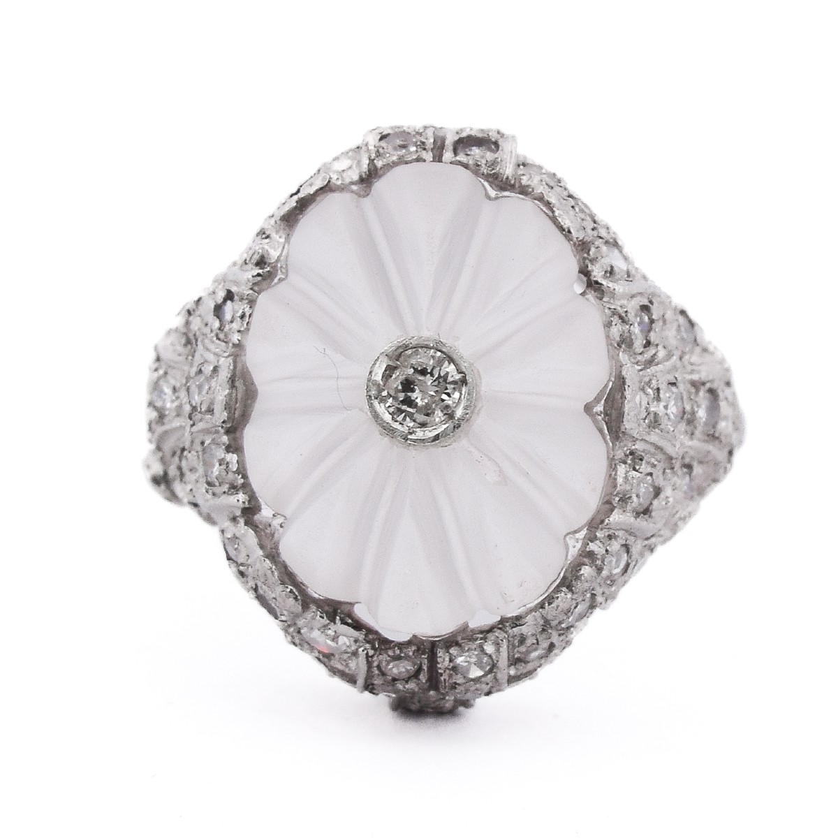 Anello Vintage Platino Diamanti Cristallo Di Rocca   AN594 P16 -(0389)