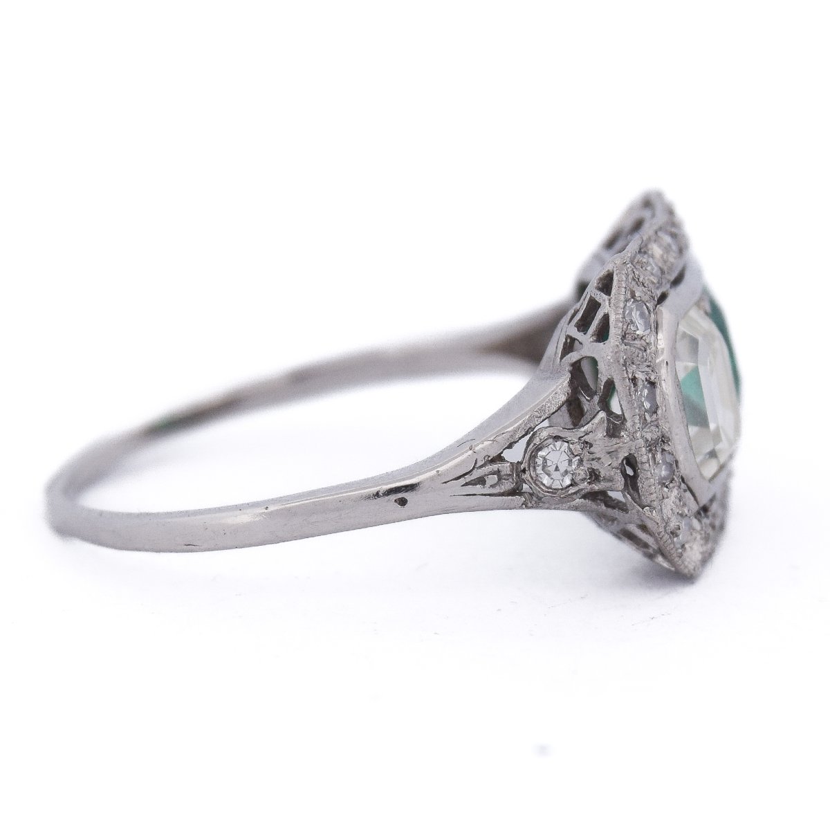 Anello Art Déco in Platino Diamante 1 Ct Smeraldo 1 Ct   AN 631 P25 (05929)-photo-4