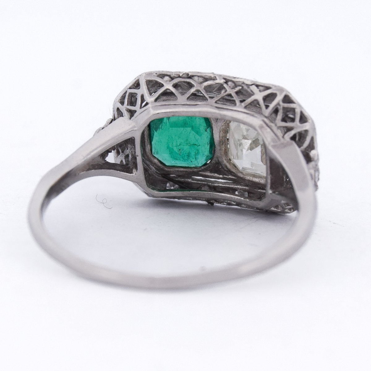 Anello Art Déco in Platino Diamante 1 Ct Smeraldo 1 Ct   AN 631 P25 (05929)-photo-1