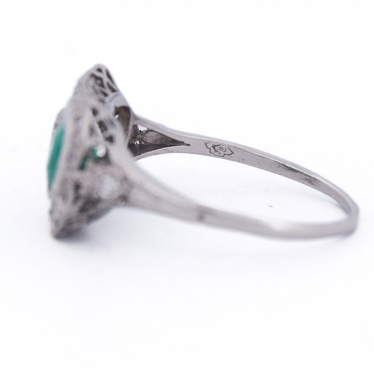 Anello Art Déco in Platino Diamante 1 Ct Smeraldo 1 Ct   AN 631 P25 (05929)-photo-2