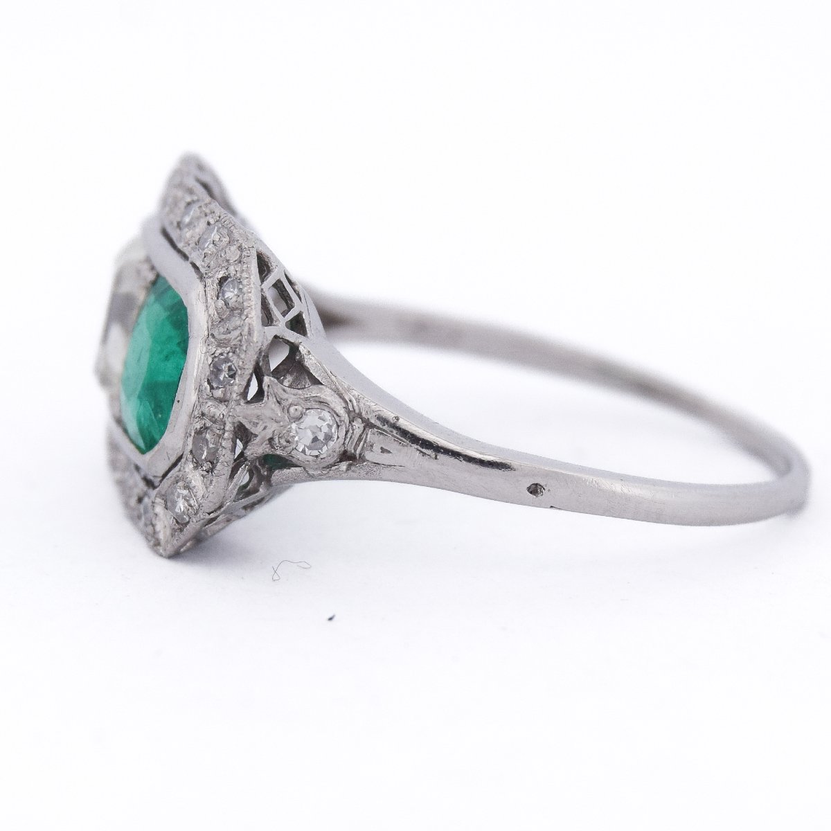 Anello Art Déco in Platino Diamante 1 Ct Smeraldo 1 Ct   AN 631 P25 (05929)-photo-3