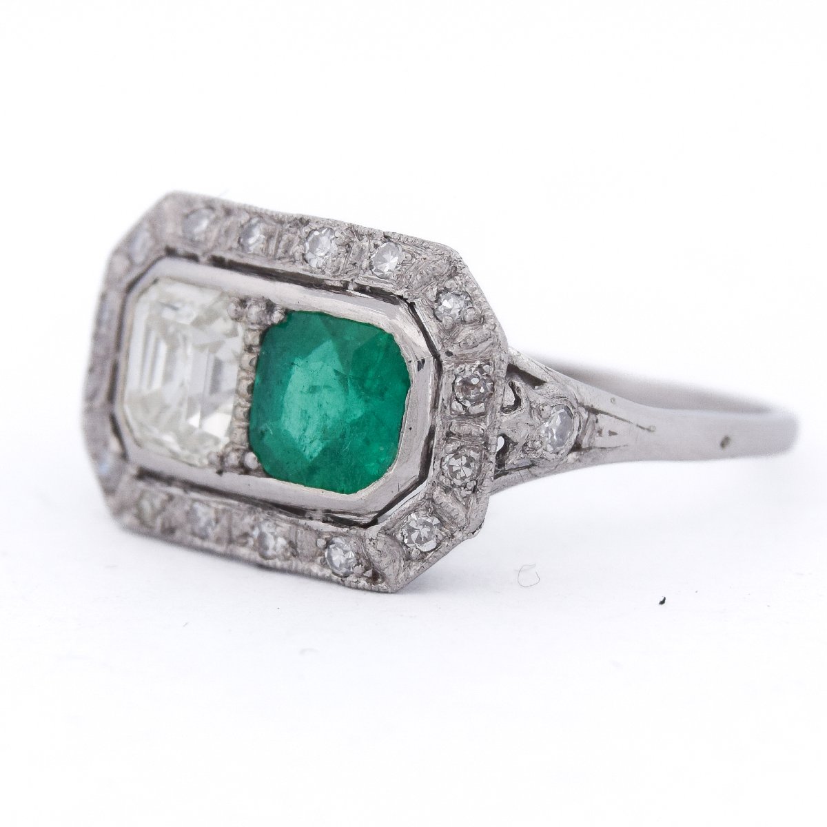Anello Art Déco in Platino Diamante 1 Ct Smeraldo 1 Ct   AN 631 P25 (05929)-photo-4