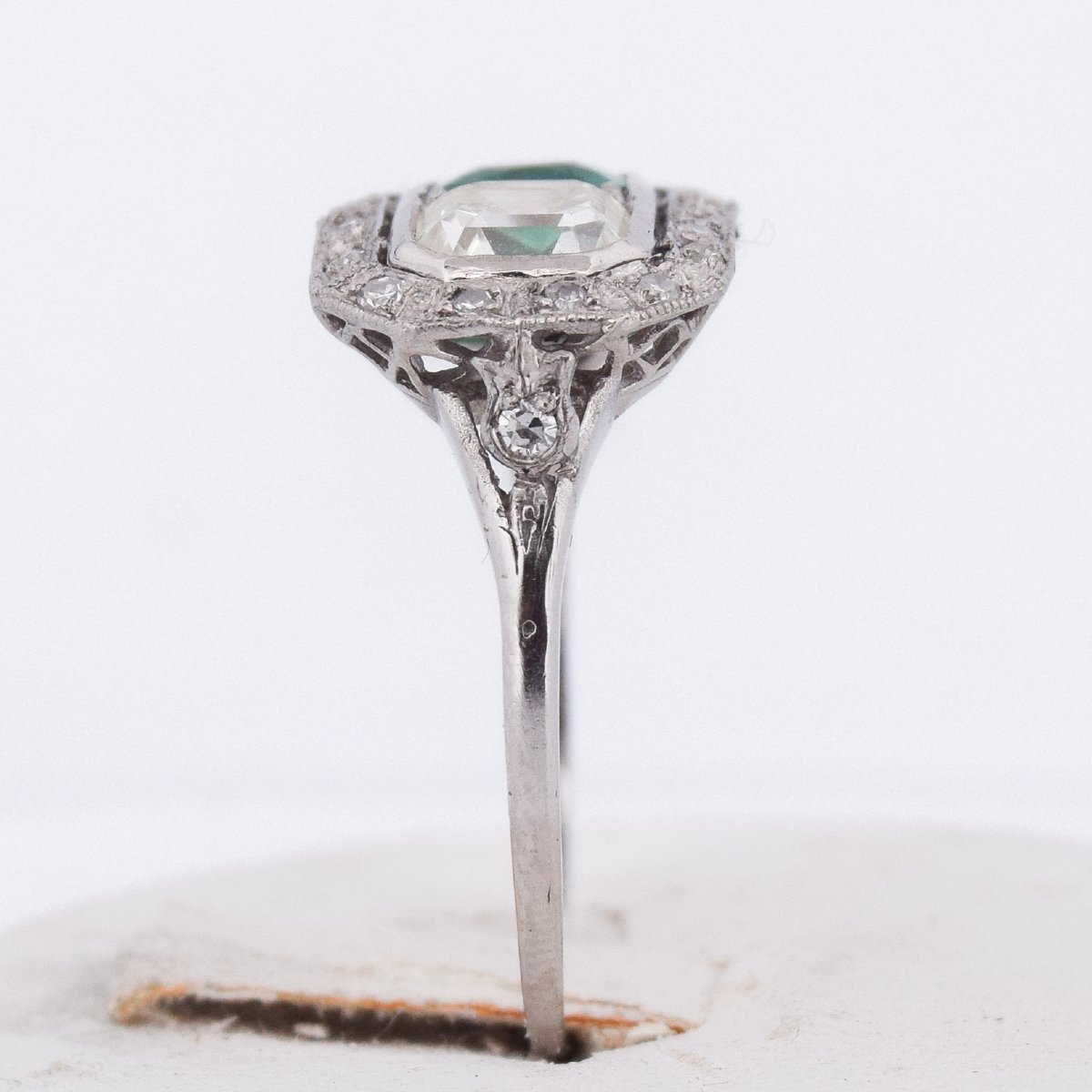 Anello Art Déco in Platino Diamante 1 Ct Smeraldo 1 Ct   AN 631 P25 (05929)-photo-6