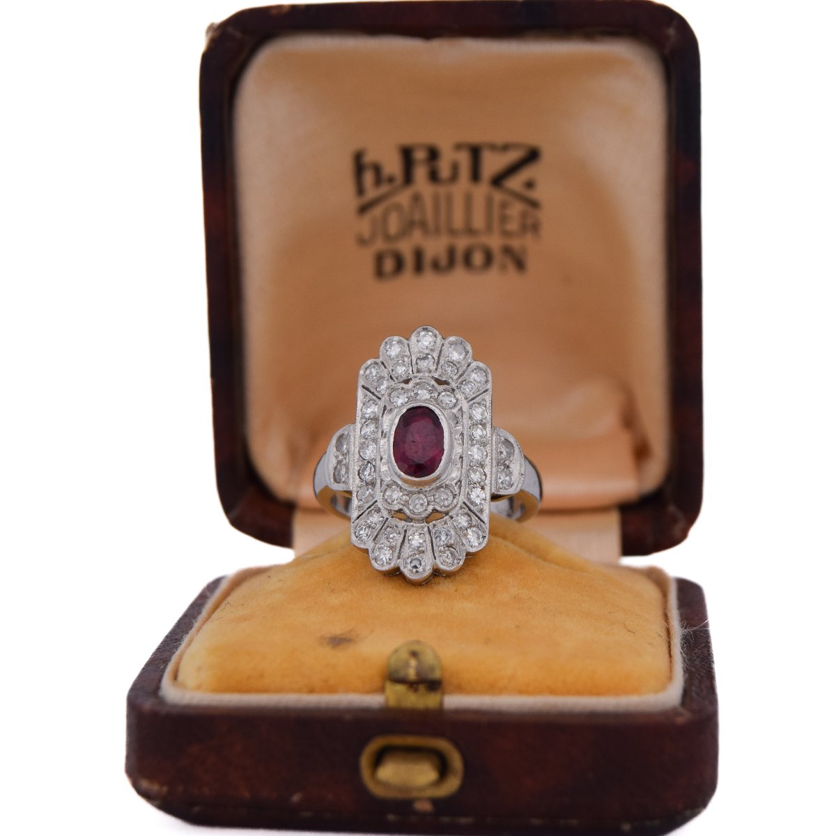 Anello Art Déco in Platino Rubino e Diamanti   AN635 P26-photo-2