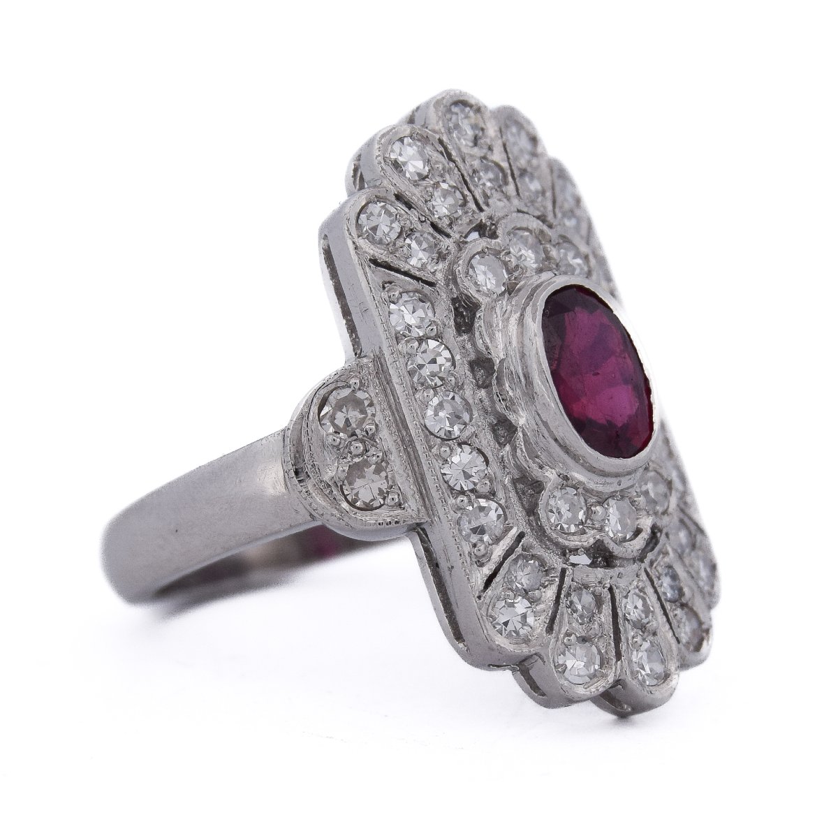 Anello Art Déco in Platino Rubino e Diamanti   AN635 P26-photo-3