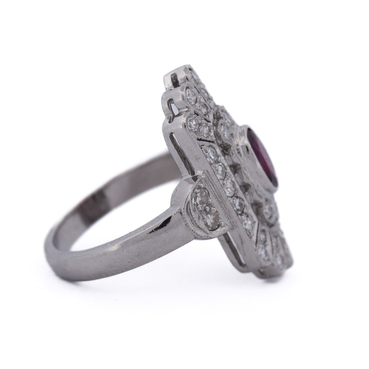 Anello Art Déco in Platino Rubino e Diamanti   AN635 P26-photo-4