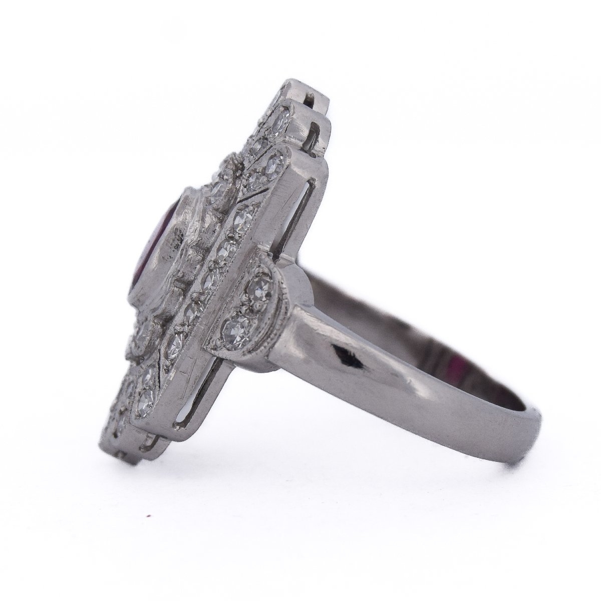 Anello Art Déco in Platino Rubino e Diamanti   AN635 P26-photo-2