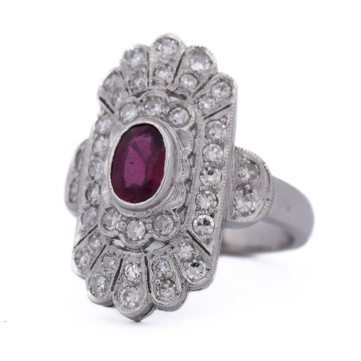 Anello Art Déco in Platino Rubino e Diamanti   AN635 P26-photo-3