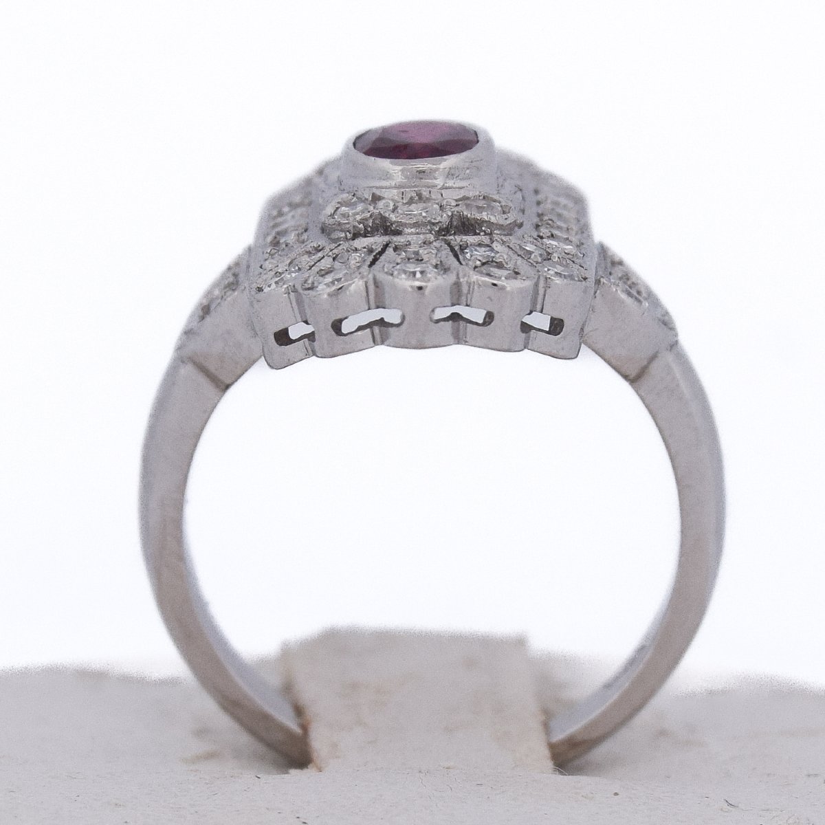 Anello Art Déco in Platino Rubino e Diamanti   AN635 P26-photo-4