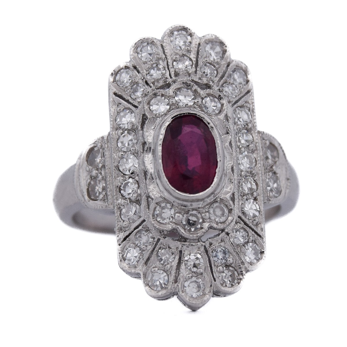 Anello Art Déco in Platino Rubino e Diamanti   AN635 P26