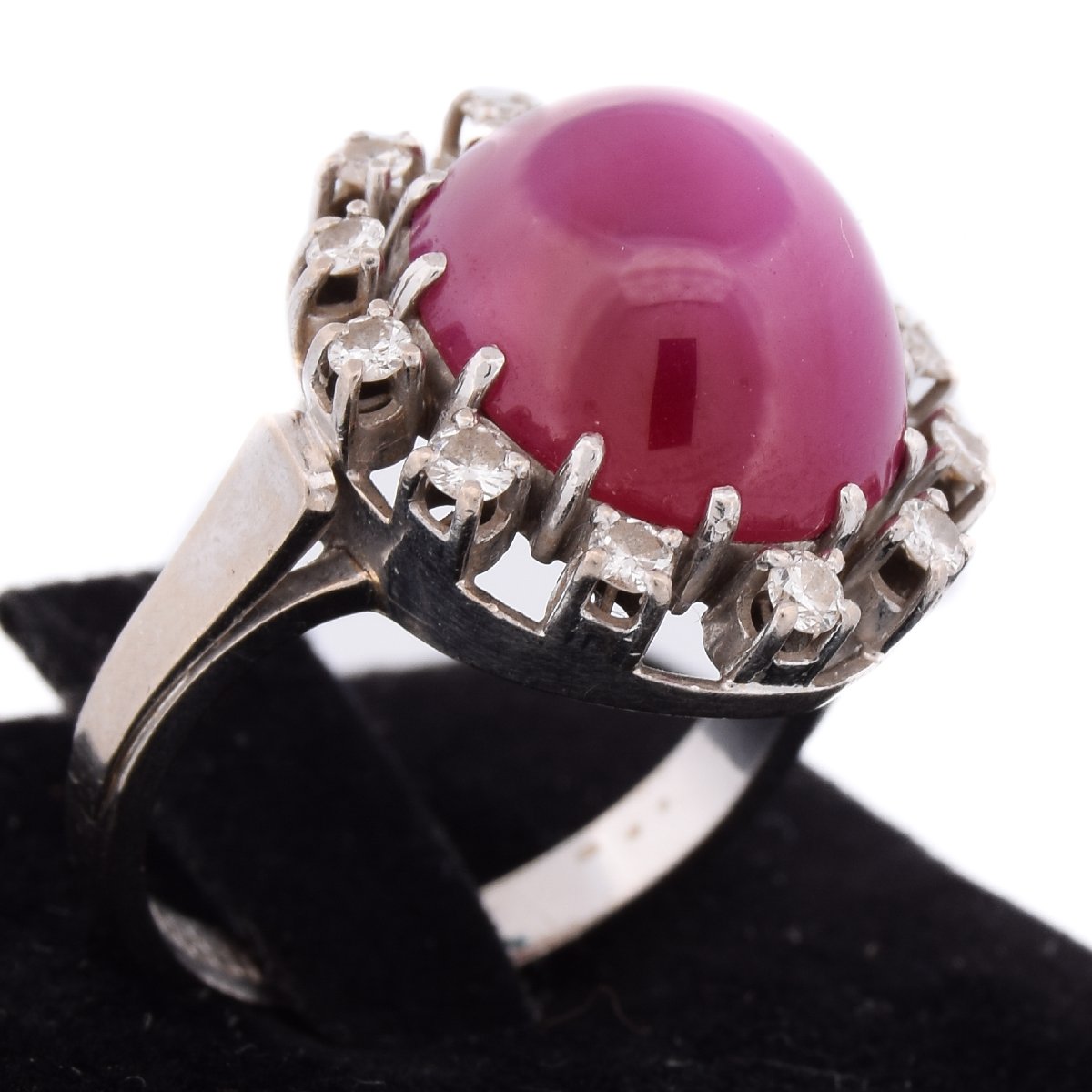 Anello Vintage Oro 14kt Rubino Cabochon 12ct Diamanti    (AN494 00019)-photo-2