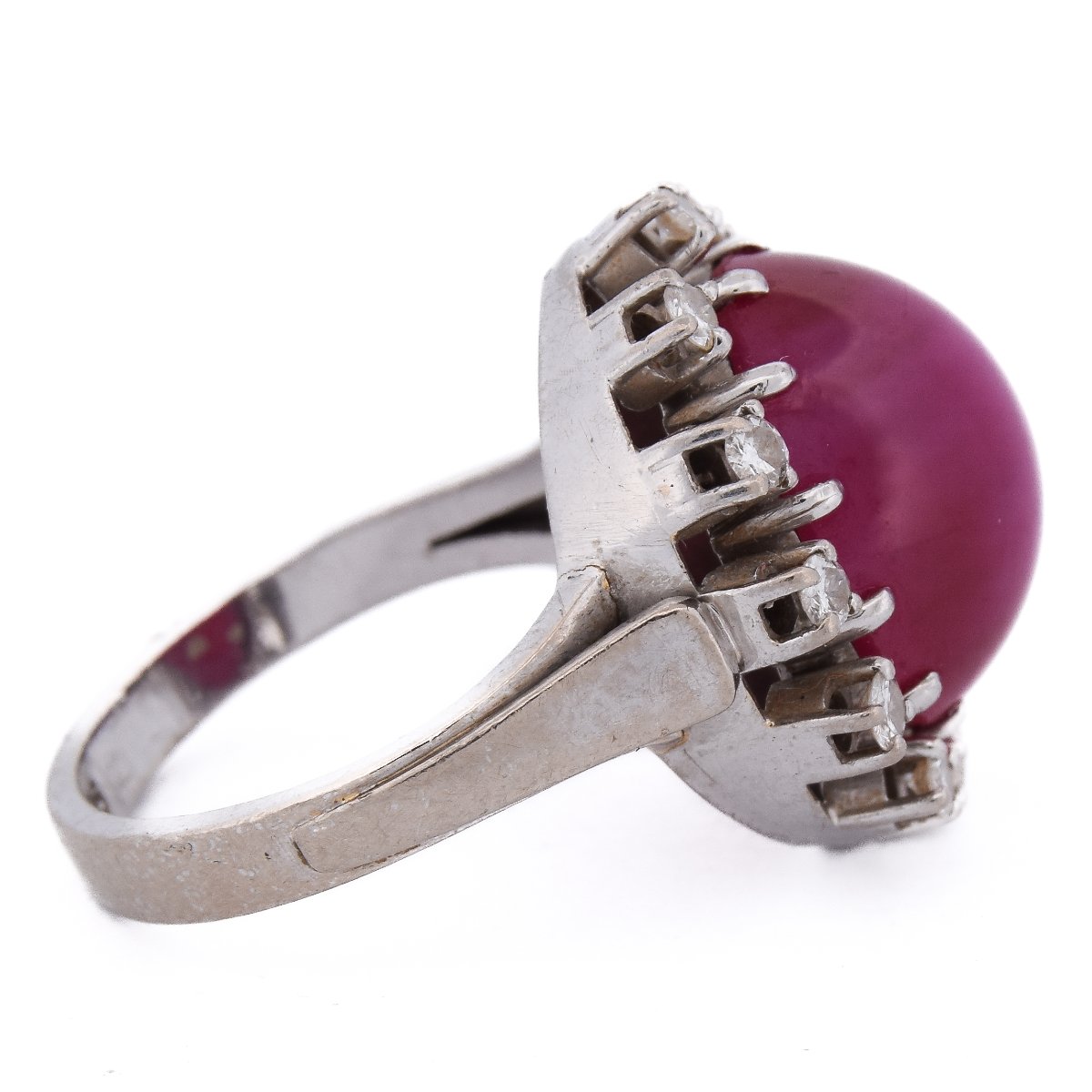 Anello Vintage Oro 14kt Rubino Cabochon 12ct Diamanti    (AN494 00019)-photo-1