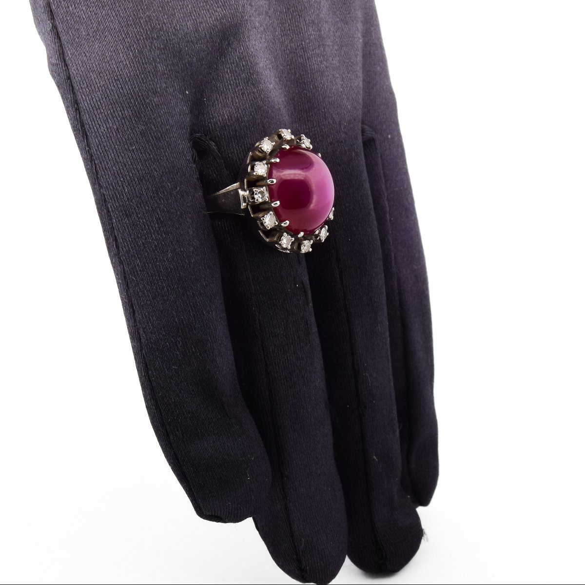 Anello Vintage Oro 14kt Rubino Cabochon 12ct Diamanti    (AN494 00019)-photo-6