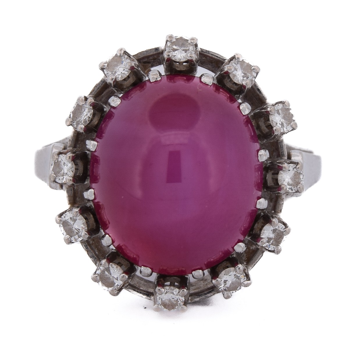 Anello Vintage Oro 14kt Rubino Cabochon 12ct Diamanti    (AN494 00019)