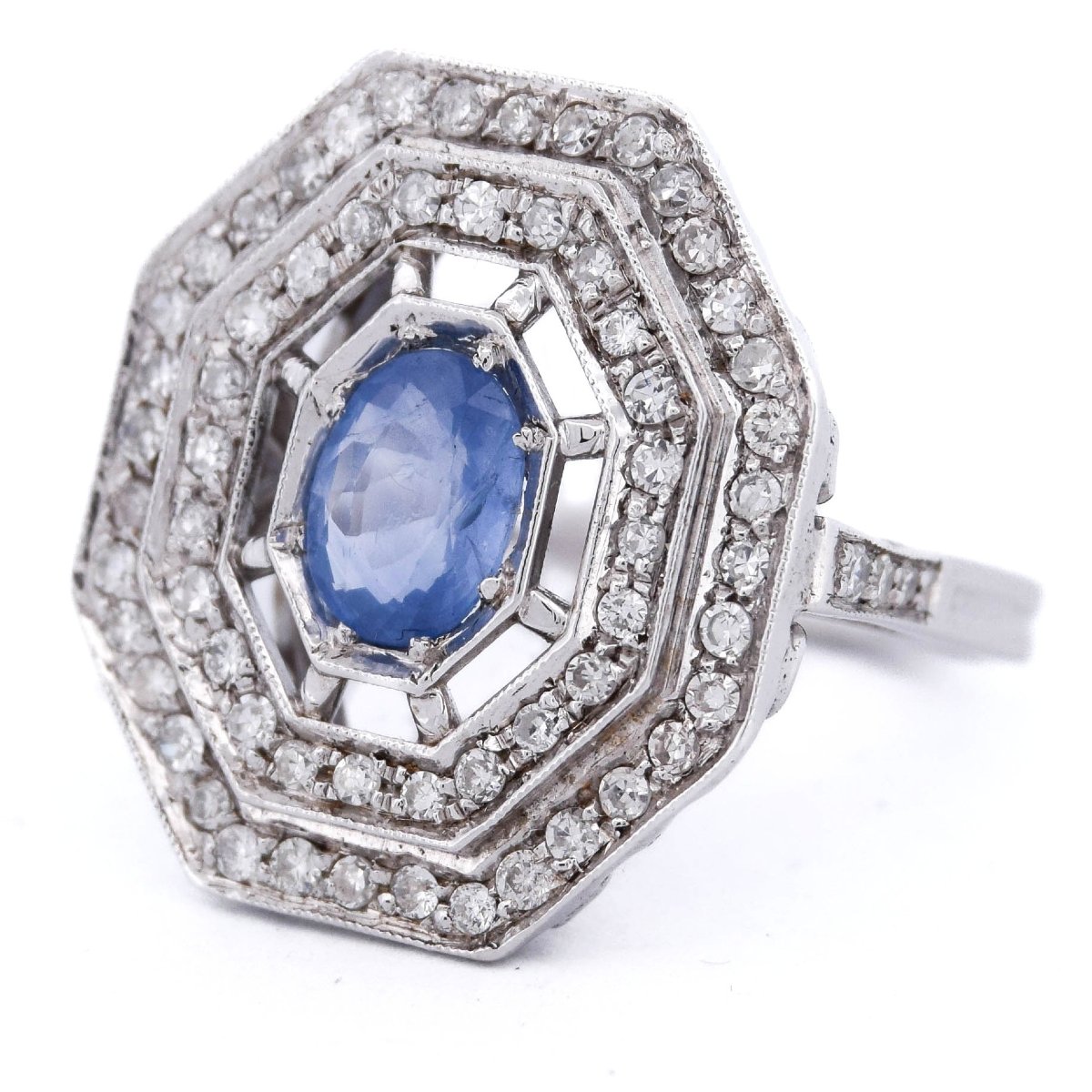 Anello Art Déco Oro 18kt Zaffiro e Diamanti   AN109 112-166 (00019)-photo-2