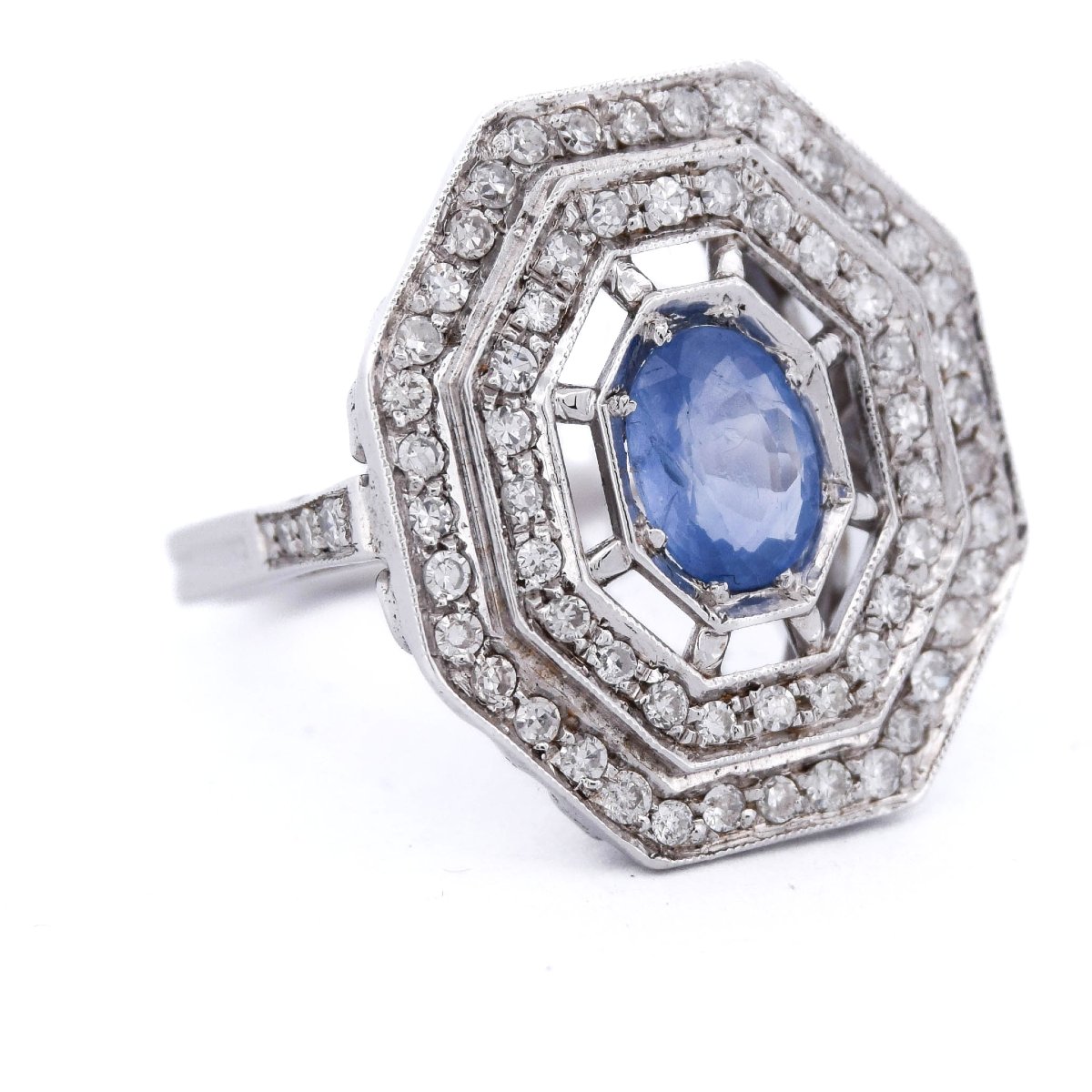 Anello Art Déco Oro 18kt Zaffiro e Diamanti   AN109 112-166 (00019)-photo-2