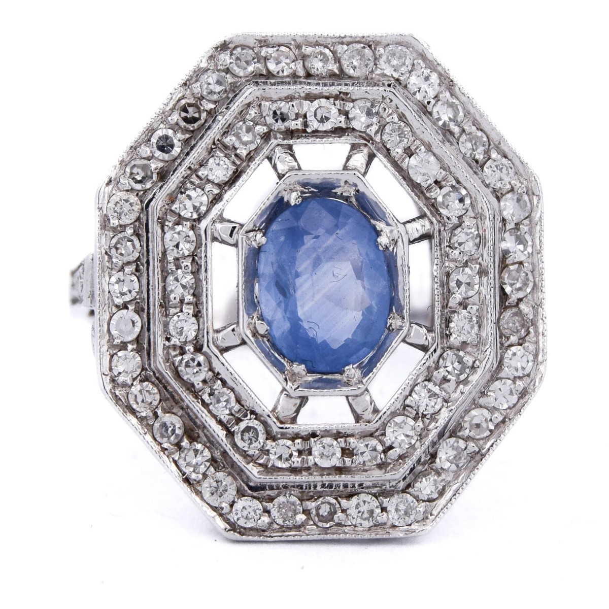 Anello Art Déco Oro 18kt Zaffiro e Diamanti   AN109 112-166 (00019)