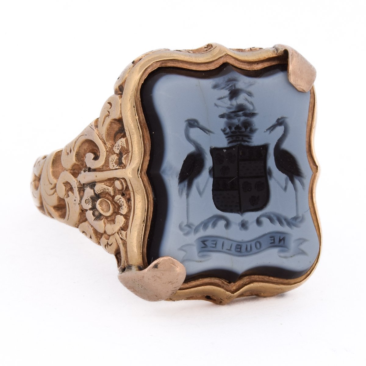 Anello Chevalier Scozzese XIX Secolo Oro 18kt Stemma Montrose Intaglio Sardonica  AN640 -photo-2