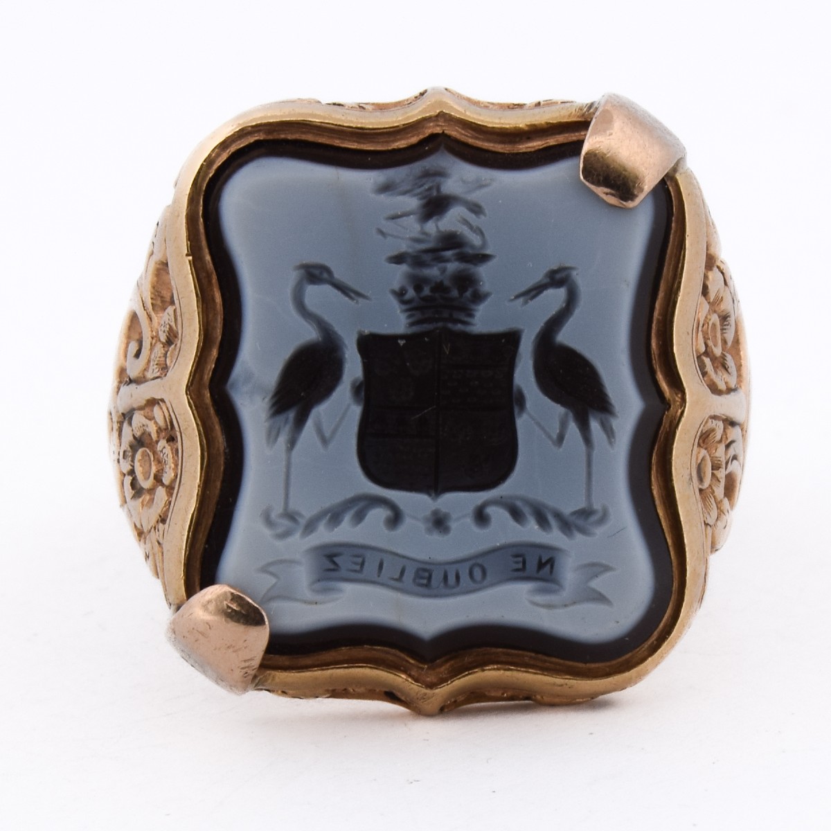 Anello Chevalier Scozzese XIX Secolo Oro 18kt Stemma Montrose Intaglio Sardonica  AN640 