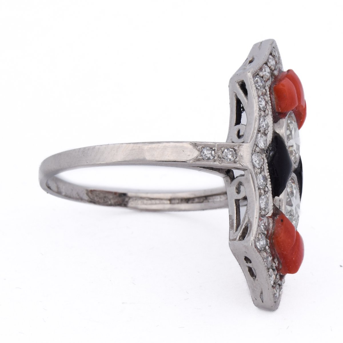 Anello Art Déco in Platino Diamanti Corallo Onice   AN613 P22 (05519)-photo-3