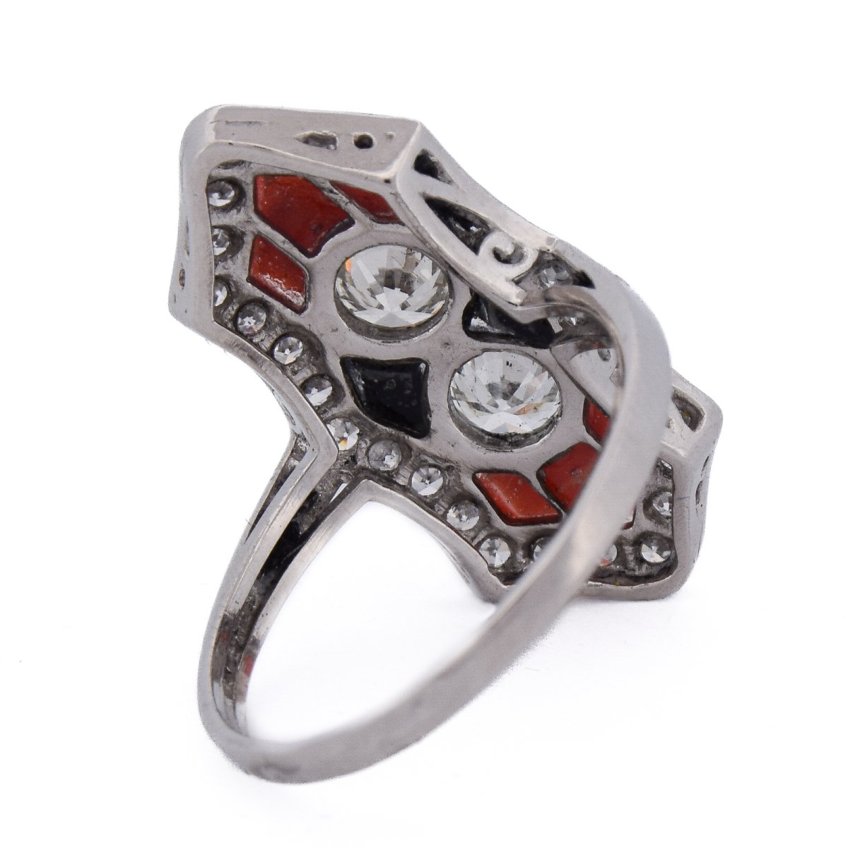 Anello Art Déco in Platino Diamanti Corallo Onice   AN613 P22 (05519)-photo-4