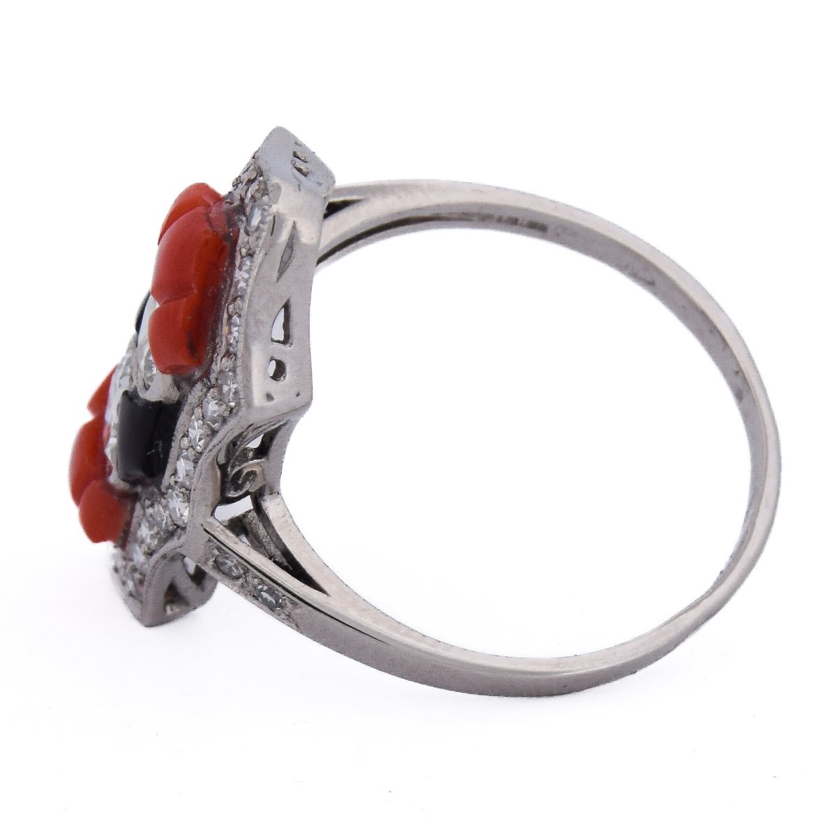 Anello Art Déco in Platino Diamanti Corallo Onice   AN613 P22 (05519)-photo-1