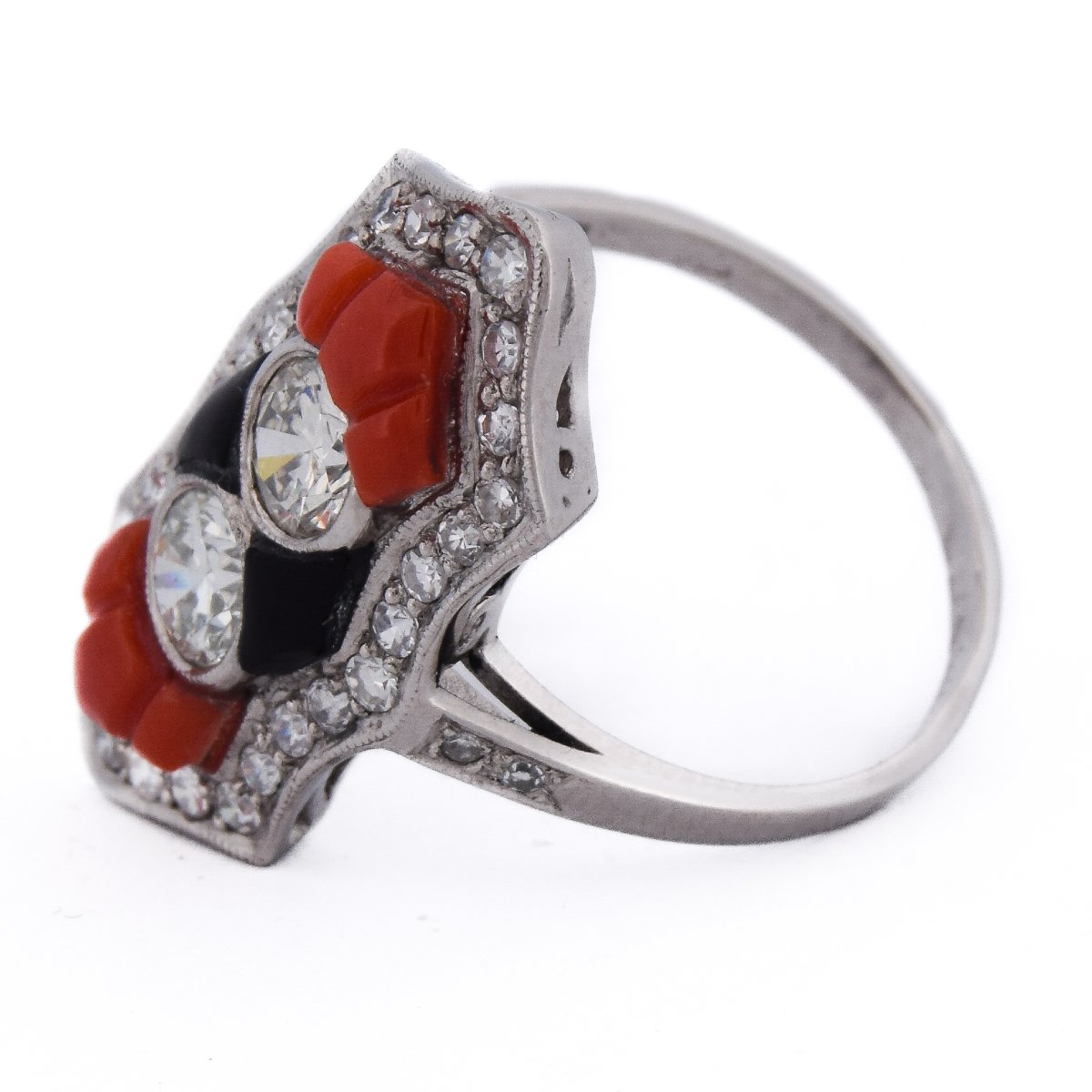 Anello Art Déco in Platino Diamanti Corallo Onice   AN613 P22 (05519)-photo-2