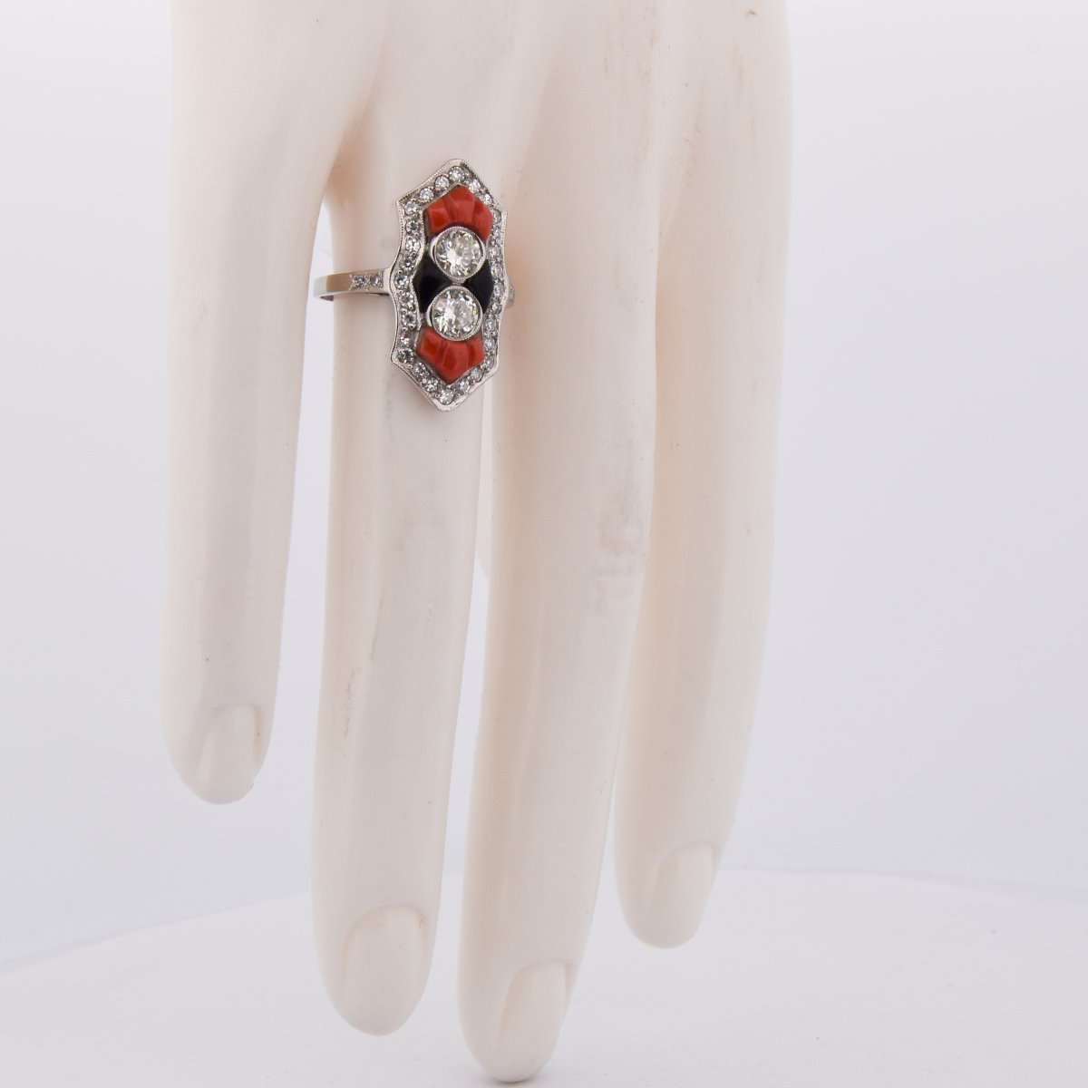 Anello Art Déco in Platino Diamanti Corallo Onice   AN613 P22 (05519)-photo-3