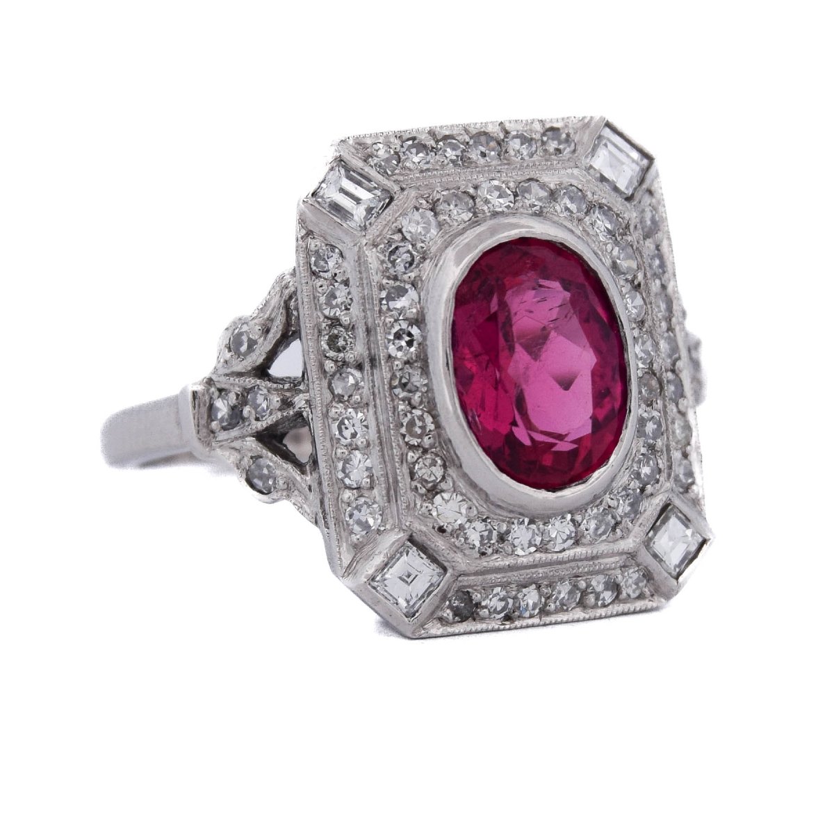 Anello Art Déco in Platino con Diamanti e Tormalina Fancy   AN650 112-441 (0899)-photo-2