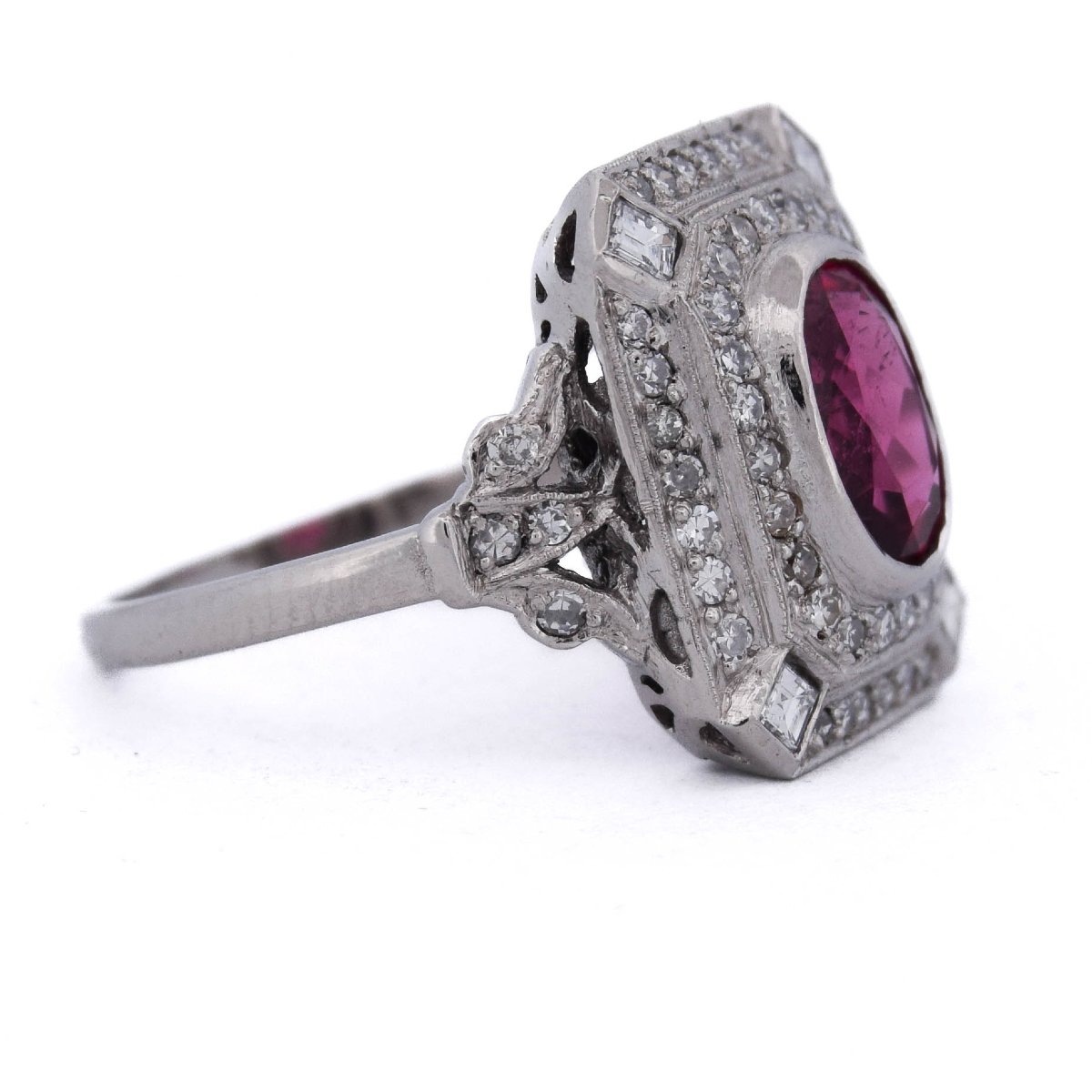 Anello Art Déco in Platino con Diamanti e Tormalina Fancy   AN650 112-441 (0899)-photo-3