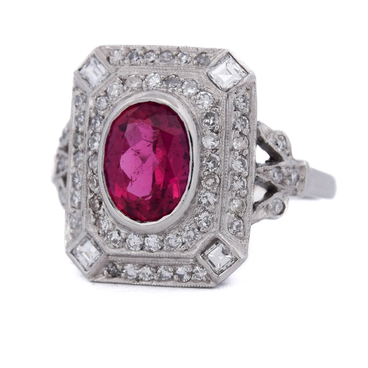 Anello Art Déco in Platino con Diamanti e Tormalina Fancy   AN650 112-441 (0899)-photo-2