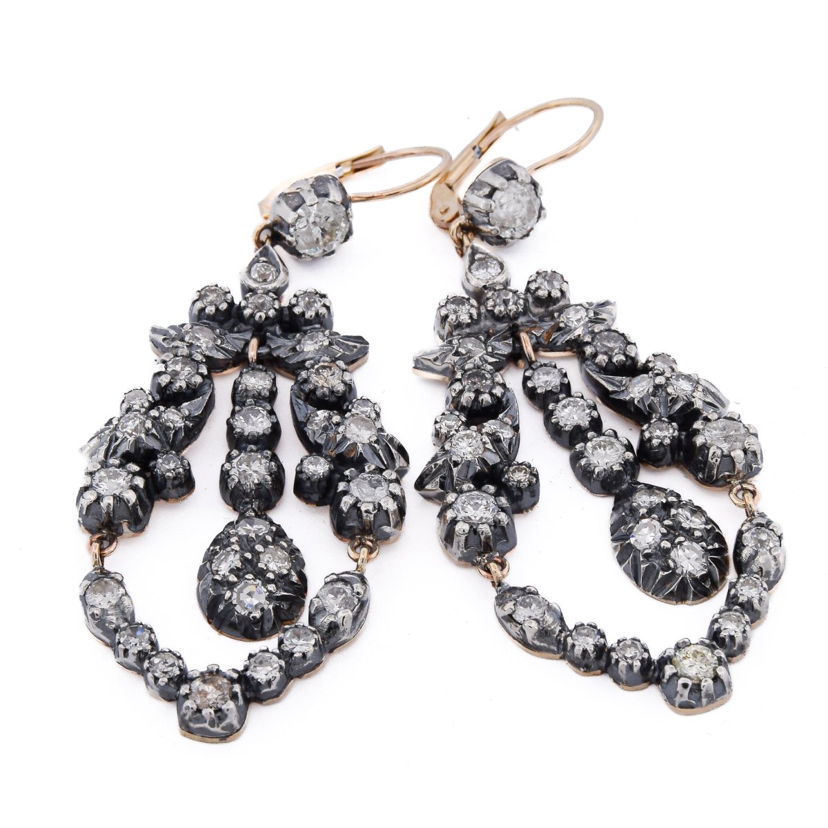 Orecchini Vintage in Oro 12 KT Argento e Diamanti   OR237 (00429)-photo-2