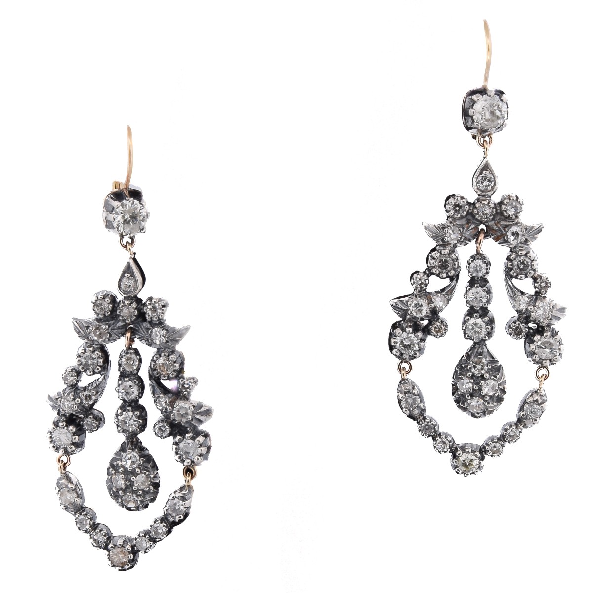 Orecchini Vintage in Oro 12 KT Argento e Diamanti   OR237 (00429)