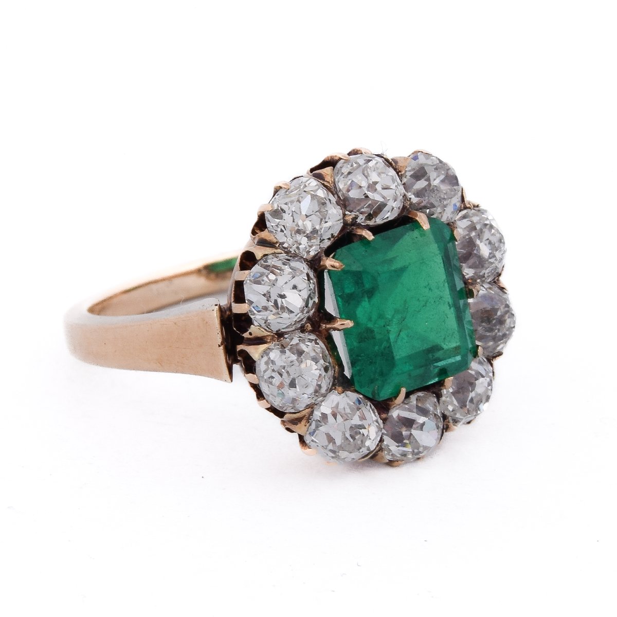 Anello Vittoriano In Oro 18 KT Con Smeraldo Colombiano E Diamanti Taglio Antico  AN668-photo-2