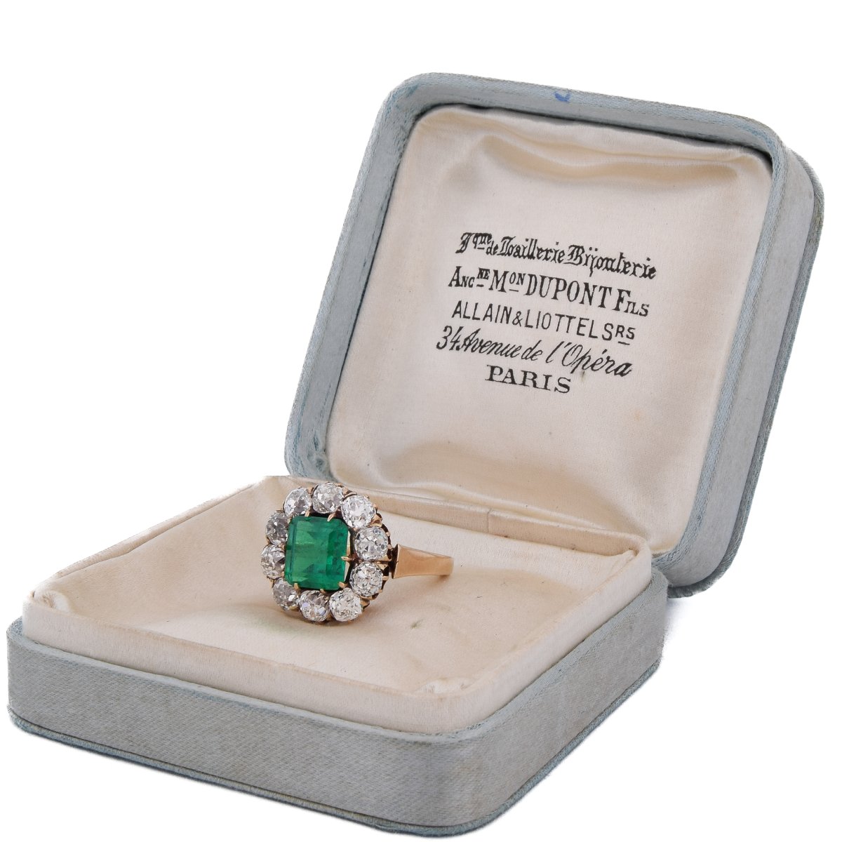 Anello Vittoriano In Oro 18 KT Con Smeraldo Colombiano E Diamanti Taglio Antico  AN668-photo-1