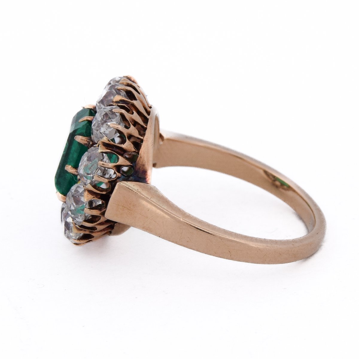 Anello Vittoriano In Oro 18 KT Con Smeraldo Colombiano E Diamanti Taglio Antico  AN668-photo-3