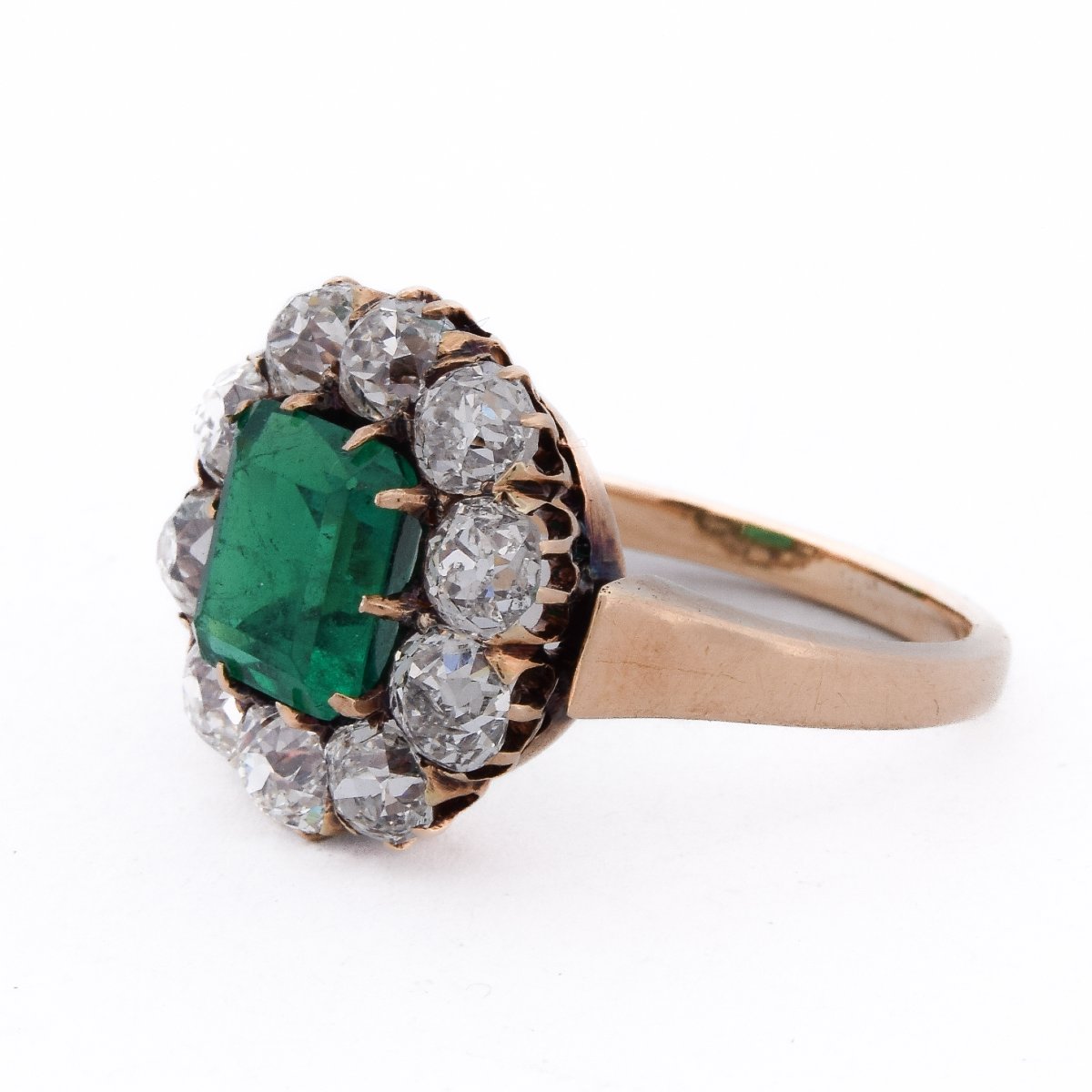 Anello Vittoriano In Oro 18 KT Con Smeraldo Colombiano E Diamanti Taglio Antico  AN668-photo-4