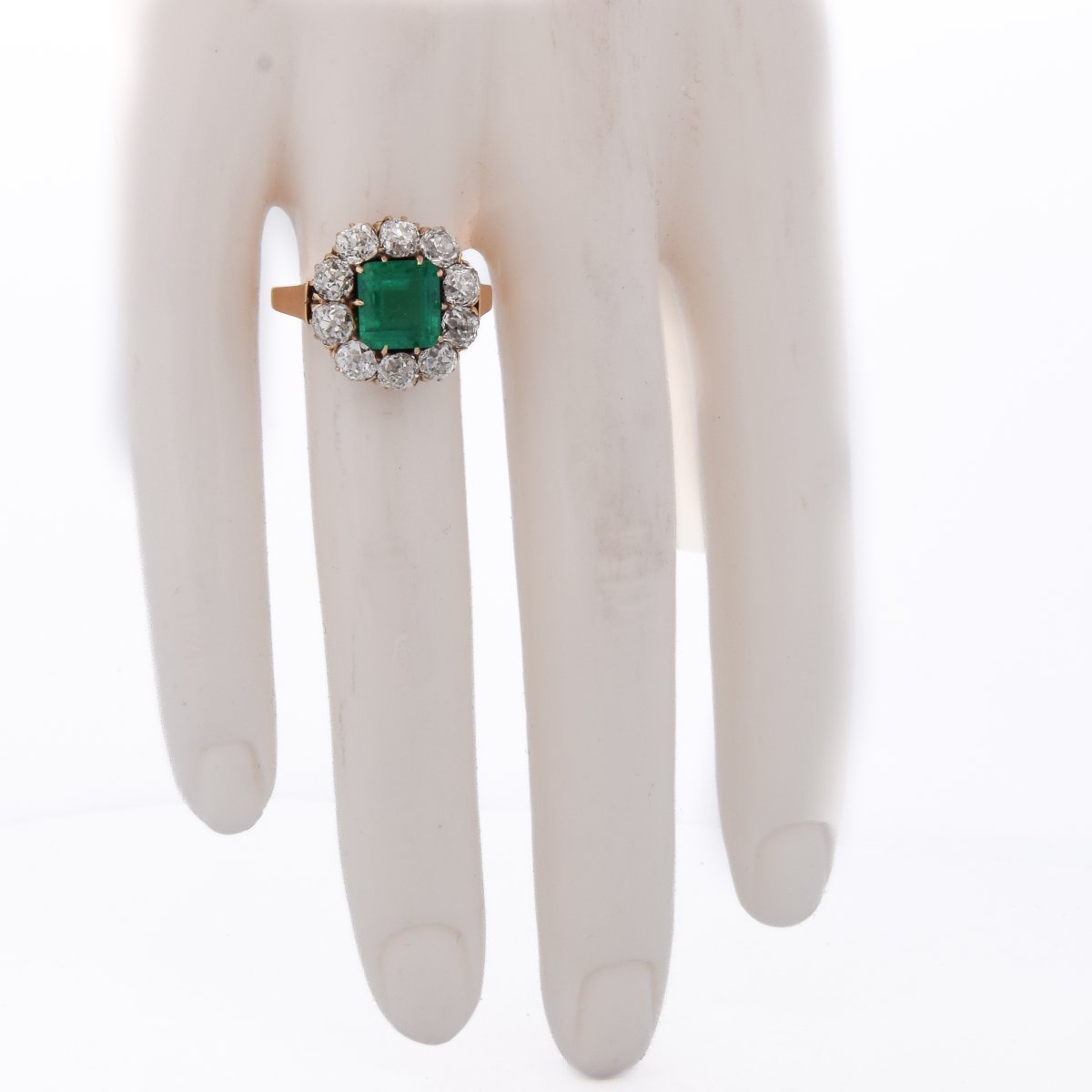 Anello Vittoriano In Oro 18 KT Con Smeraldo Colombiano E Diamanti Taglio Antico  AN668-photo-5