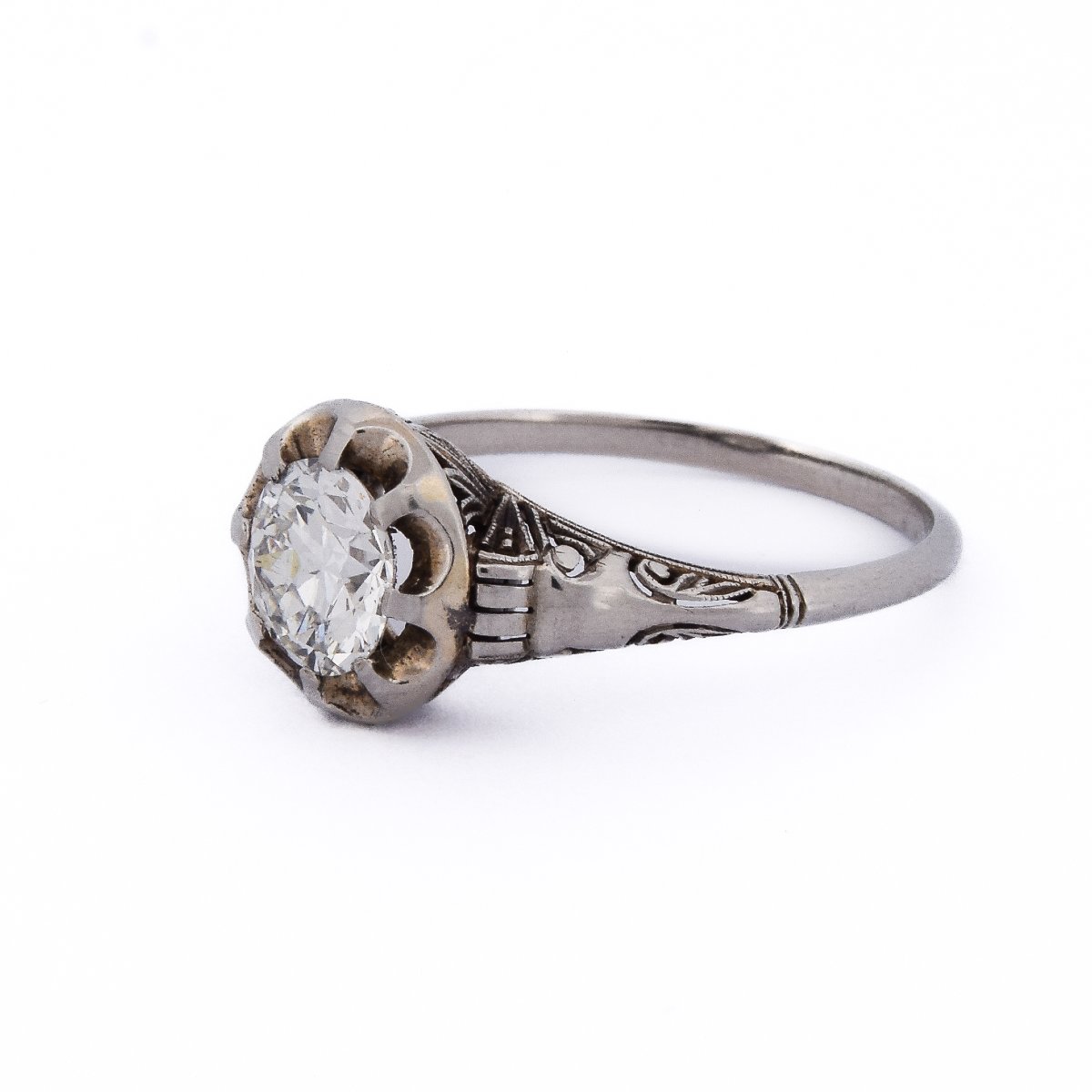 Anello Art Nouveau In Oro Bianco 18 Kt Con Diamante Da 1,05 Carati H VS    AN570 P20-photo-2