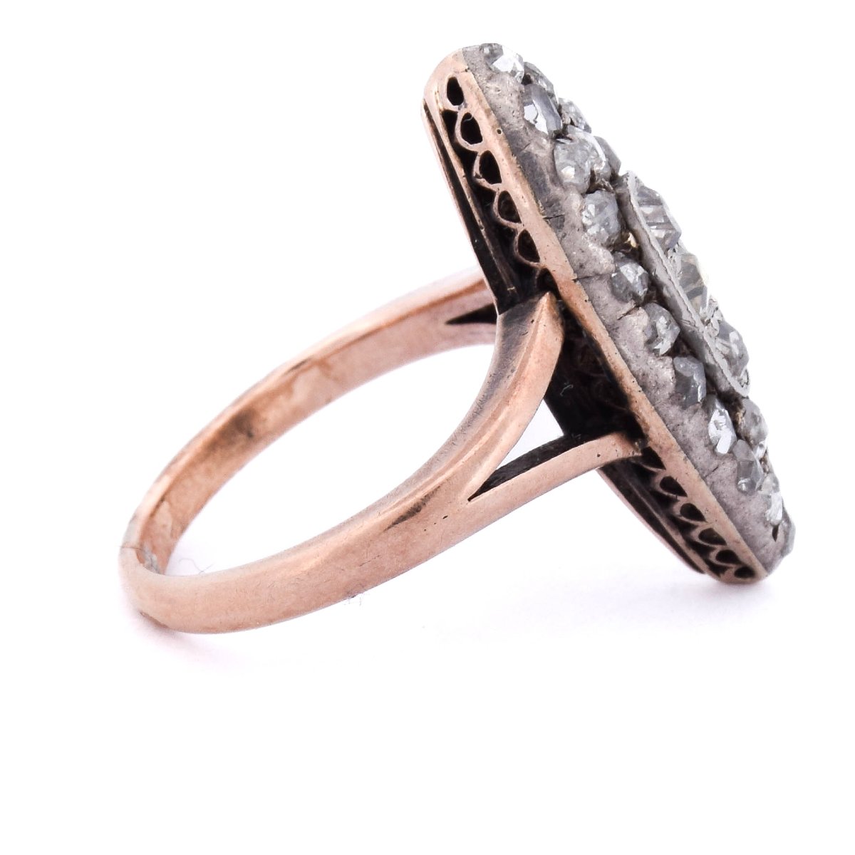Anello Vittoriano In Oro 12 Kt E Argento Con Diamanti Taglio Rosa    AN634 (0559)-photo-3