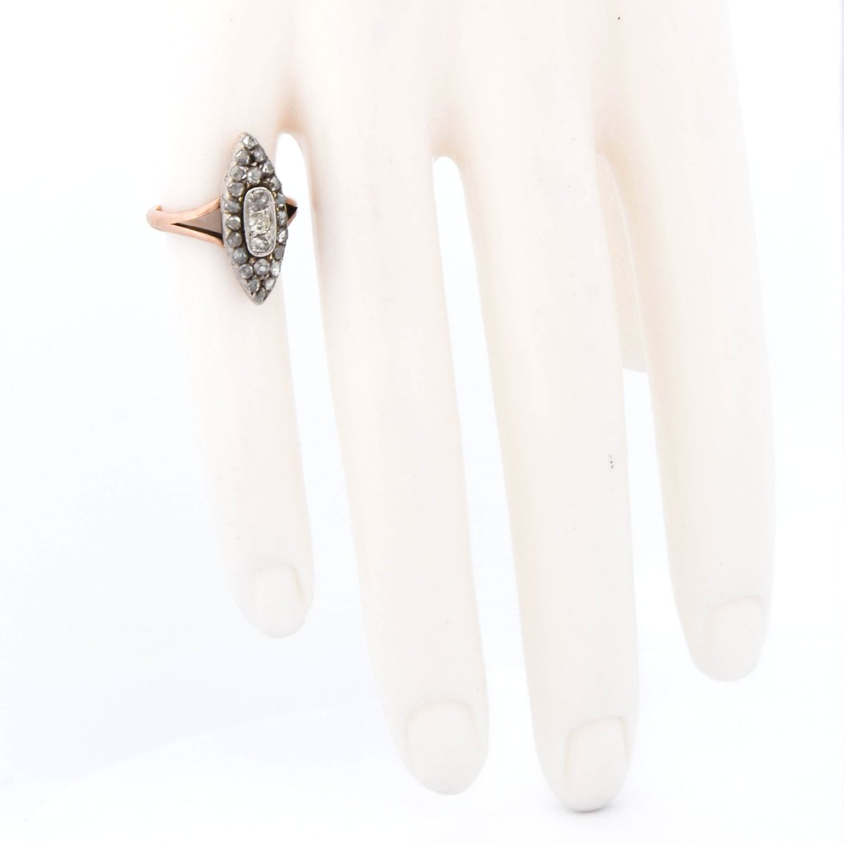 Anello Vittoriano In Oro 12 Kt E Argento Con Diamanti Taglio Rosa    AN634 (0559)-photo-4