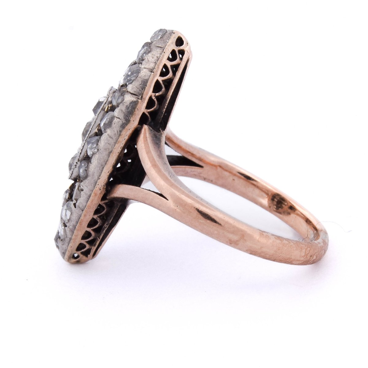 Anello Vittoriano In Oro 12 Kt E Argento Con Diamanti Taglio Rosa    AN634 (0559)-photo-1