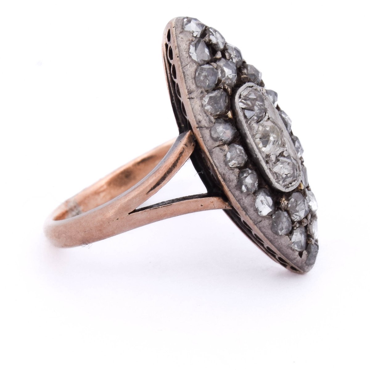 Anello Vittoriano In Oro 12 Kt E Argento Con Diamanti Taglio Rosa    AN634 (0559)-photo-3