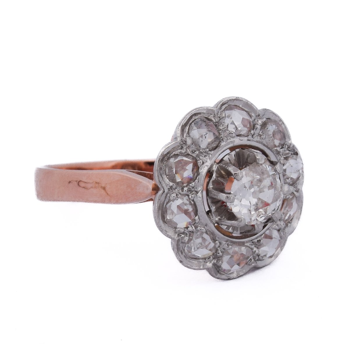 Anello Vintage In Oro 18 Carati E Platino 950 Con Diamanti Old Cut   AN642-photo-2