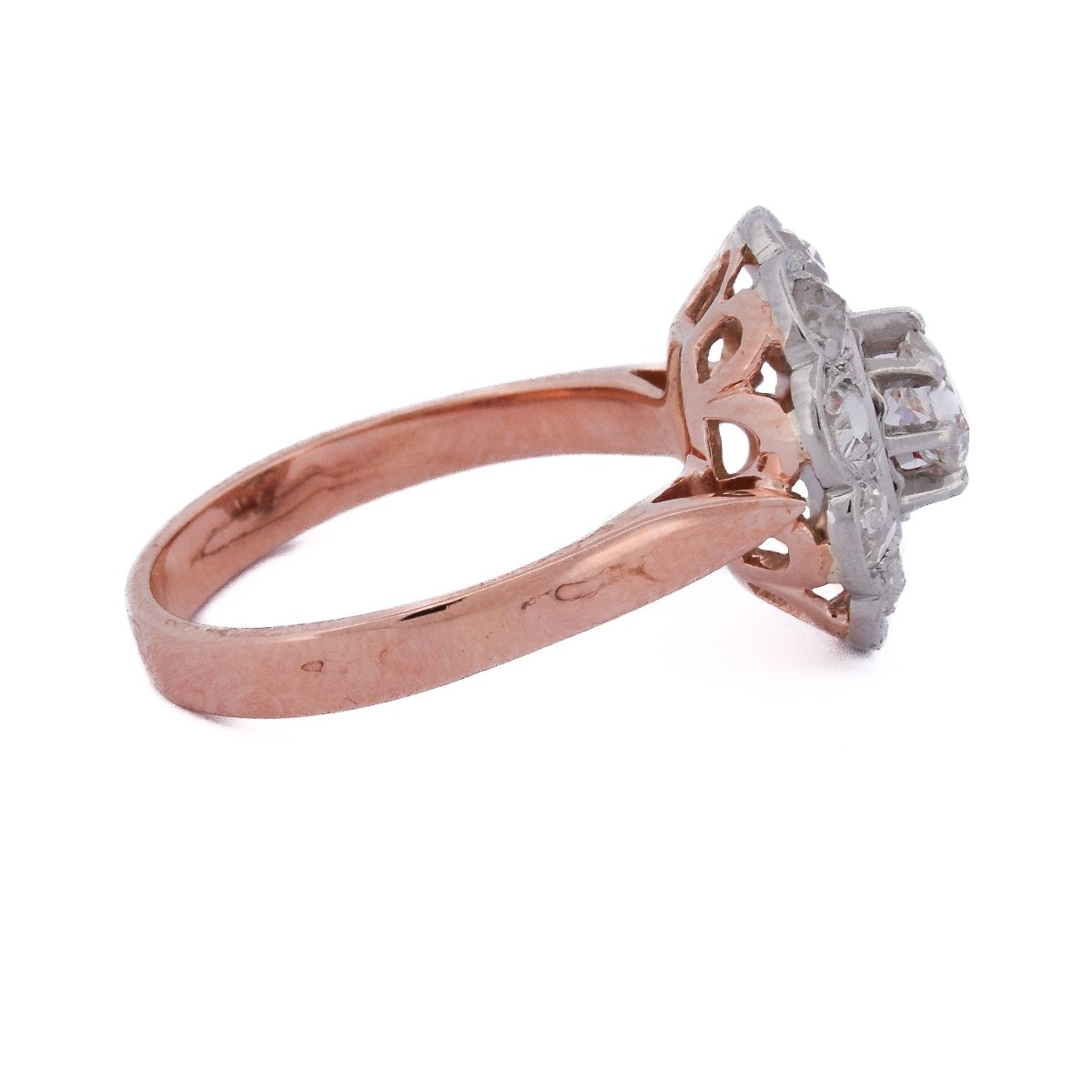 Anello Vintage In Oro 18 Carati E Platino 950 Con Diamanti Old Cut   AN642-photo-3