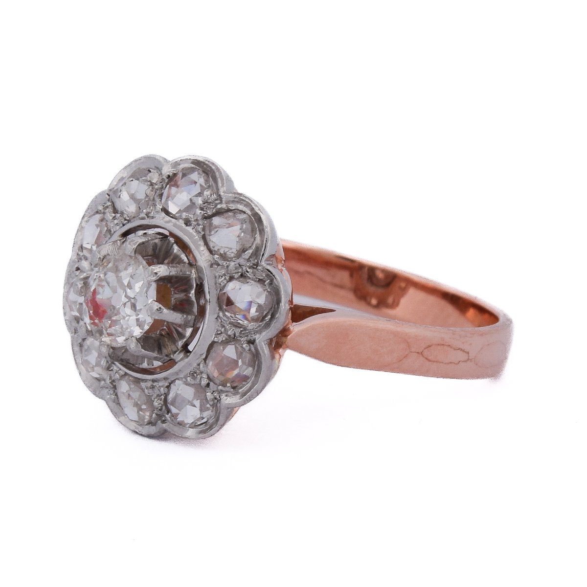 Anello Vintage In Oro 18 Carati E Platino 950 Con Diamanti Old Cut   AN642-photo-2